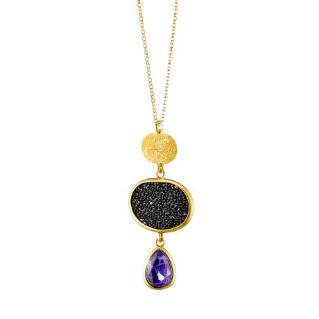 Colier argint placat cu aur galben de 18 K cu pandantiv si cristale caviar Sunset Bis, 01X05-03656, Oxette Romania