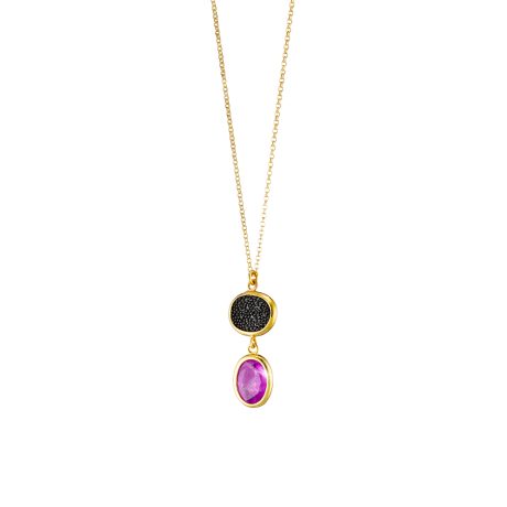 Colier argint placat cu aur galben de 18 K cu pandantiv si cristale zirconia fucsia Sunset Bis, 01X05-03657, Oxette Romania