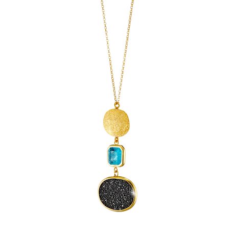 Colier argint placat cu aur galben de 18 K cu pandantiv si cristal zirconia aqua Sunset Bis, 01X05-03660, Oxette Romania