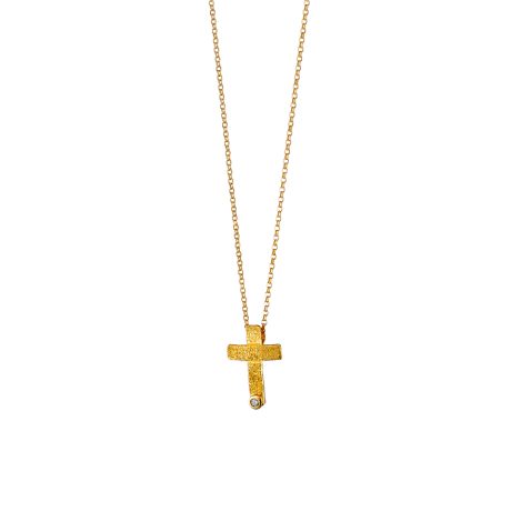 Colier argint placat cu aur de 18K cu pandantiv cruce Symbols, 01X05-03697, Oxette Romania