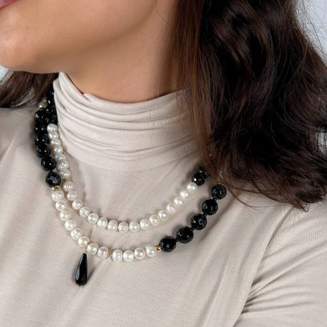 Colier argint cu pietre semipretioase si perle de cultura albe Holiday, 01X05-03719W, Oxette Romania