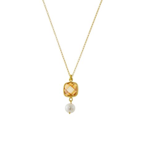 Colier argint placat cu aur de 18K cu perla si piatra zirconia Rock Candy, 01X05-03721, Oxette Romania