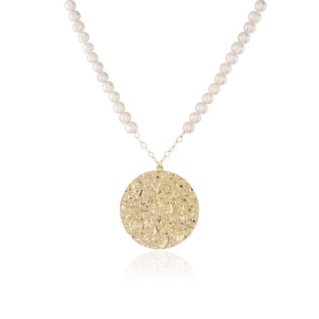 Colier argint lung placat cu aur galben de 18 K cu pandantiv si perle de cultura Earth, 01X05-03730, Oxette Romania