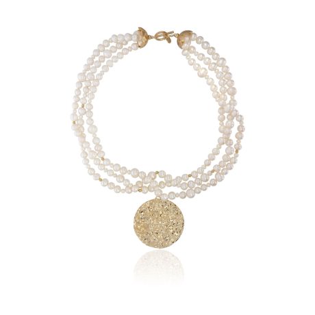 Colier argint placat cu aur galben de 18 K cu perle cultura si pandantiv  Earth, 01X05-03731, Oxette Romania