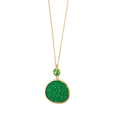 Colier argint placat cu aur de 18K cu pandantiv si cristale verzi Noblesse, 01X05-03774-1, Oxette Romania