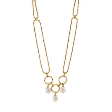 Colier argint la baza gatului placat cu aur galben de 18 K si 3 perle de cultura Success, 01X05-03780, Oxette Romania