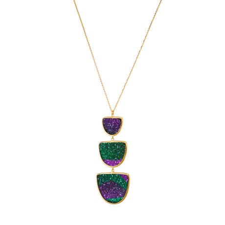 Colier argint placat cu aur de 18K cu pandantive si cristale multicolore Noblesse, 01X05-03786, Oxette Romania