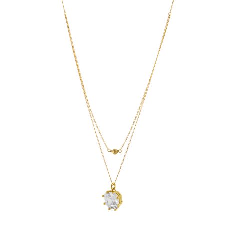 Colier argint cu pandantiv placat cu aur 18K si piatra zirconia Gifting, 01X05-03802, Oxette Romania