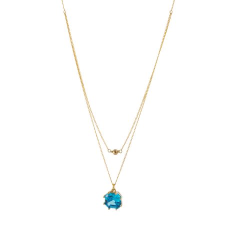 Colier argint cu pandantiv placat cu aur de 18K si piatra zirconia albastra Gifting, 01X05-03803, Oxette Romania