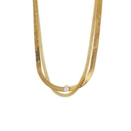 Colier dublu argint placat cu aur de 18K cu piatra zirconia incolora Success, 01X05-03823, Oxette Romania