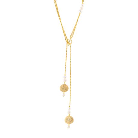 Colier argint placat cu aur de 18K cu lanturi si perle de cultura Success, 01X05-03827-1, Oxette Romania