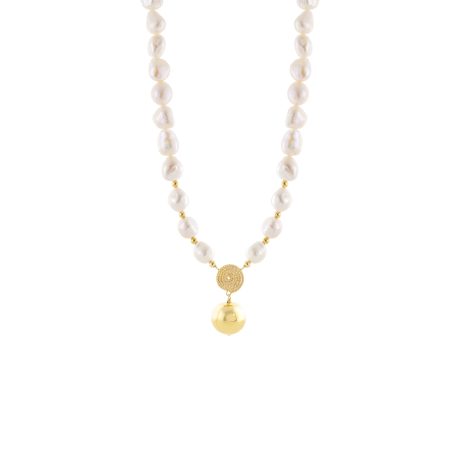 Colier argint placat cu aur de 18K cu perle si pandantiv spirala Helix, 01X05-03880, Oxette Romania