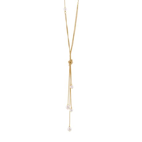 Colier argint tip Y placat cu aur de 18K cu nod si perle de cultura Success, 01X05-03885, Oxette Romania