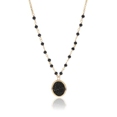 Colier argint placat cu aur de 18 K cu pandantiv si onix Stardust, 01X05-03898, Oxette Romania
