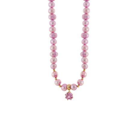 Colier argint placat cu aur de 18K cu perle si cubic zirconia roz Gifting, 01X05-03931, Oxette Romania