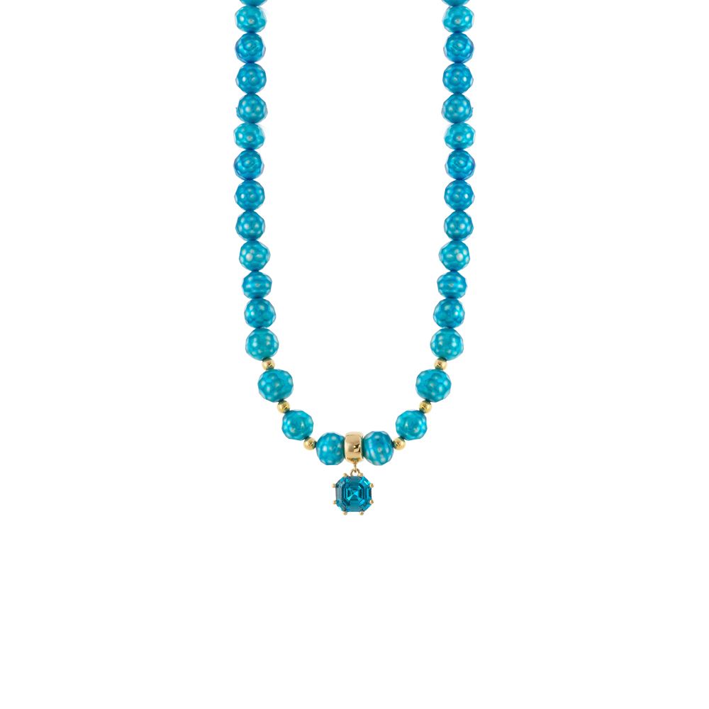 Colier argint placat cu aur de 18K cu perle si cubic zirconia aqua Gifting, 01X05-03933, Oxette Romania