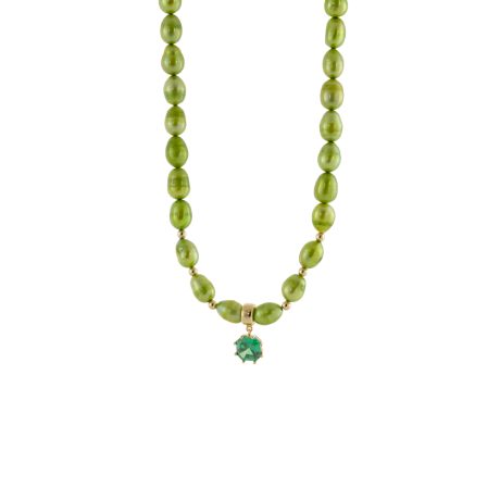 Colier argint placat cu aur de 18K cu perle si cubic zirconia verde Gifting, 01X05-03934, Oxette Romania