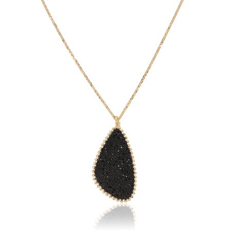 Colier scurt argint placat cu aur de 18K cu pandantiv si cristale caviar negre Meteorite, 01X05-03937, Oxette Romania
