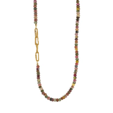 Colier scurt argint placat cu aur de 18K si agate multicolore Holiday, 01X05-03952, Oxette Romania