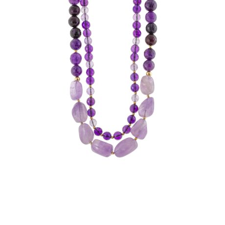 Colier dublu argint placat cu aur de 18K cu ametist Holiday, 01X05-04016, Oxette Romania