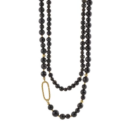Colier dublu argint placat cu aur de 18K cu obsidian negru Holiday, 01X05-04017, Oxette Romania
