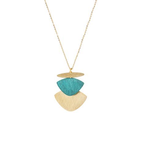 Colier scurt argint placat cu aur de 18K cu pandantiv verde Helianthus, 01X05-04036, Oxette Romania