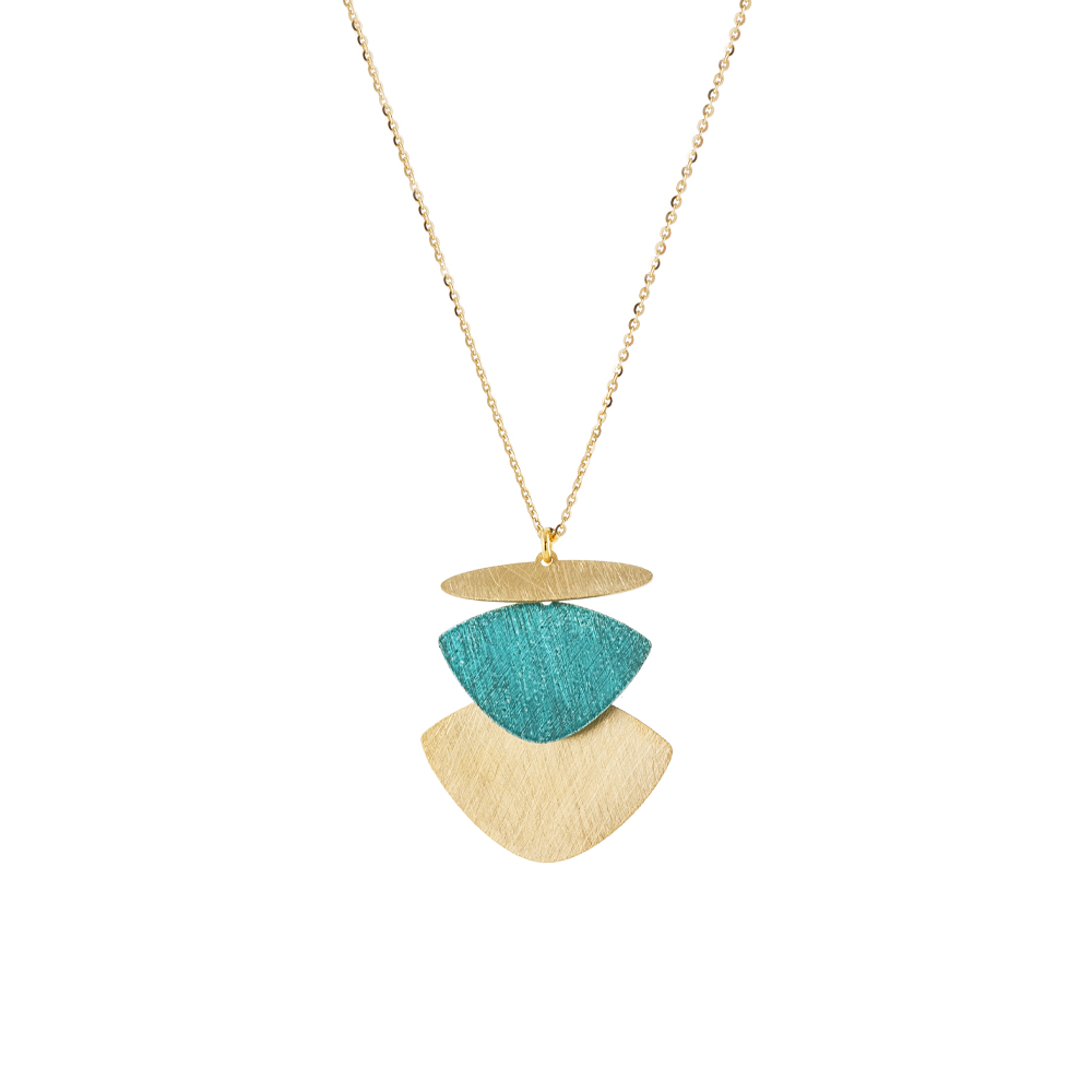 Colier scurt argint placat cu aur de 18K cu pandantiv verde Helianthus, 01X05-04036, Oxette Romania