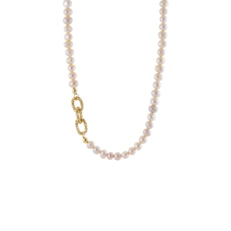 Colier argint la baza gatului placat cu aur 18K cu perle de cultura si zale aurii Holiday, 01X05-04061, Oxette Romania