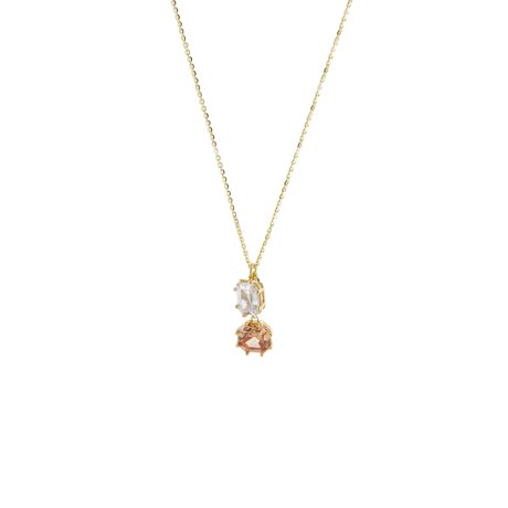 Colier argint scurt placat cu aur 18K cu pietre zirconia sampanie si incolore Gifting, 01X05-04064, Oxette Romania