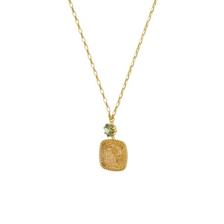 Colier din argint placat cu aur si pandantiv cu zirconia verde Sunset, 01X05-04095, Oxette Romania