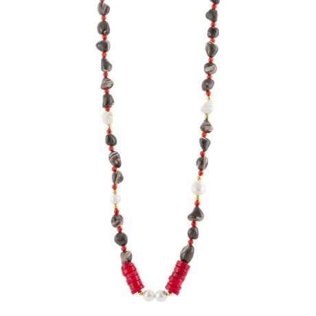 Colier argint placat cu aur de 18k cu perle de cultura si coral Holiday, 01X05-04100, Oxette Romania