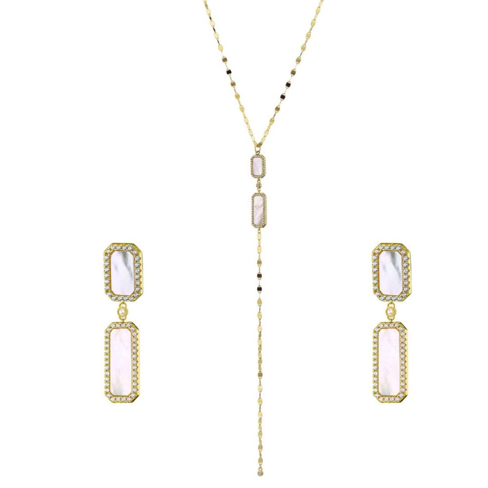 Set colier si cercei cu sidef din argint placat cu aur galben de 18 K Identify, 01X05-30542686, Oxette Romania