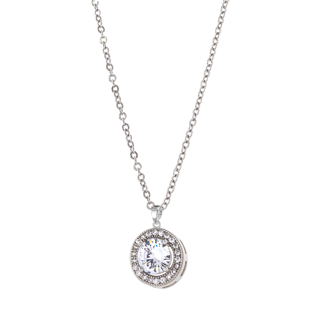 Colier scurt placat cu rodiu si decorat cu pietre cubic zirconia incolore Party, 01X15-00297, Oxette Romania