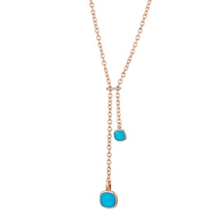 Colier tip Y placat cu aur roz de 18 K decorat cu cristale zirconia albastre Darling, 01X15-00339, Oxette Romania