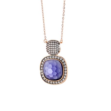 Colier cu pandantiv placat cu aur roz de 18 K lung cu cristale zirconia mov Darling, 01X15-00378, Oxette Romania
