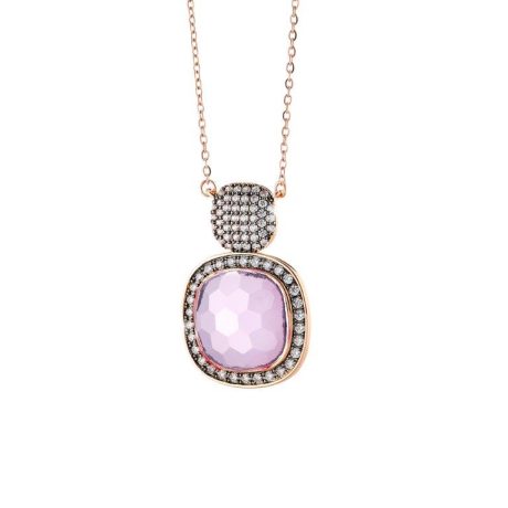 Colier cu pandantiv placat cu aur roz de 18 K lung cu cristale zirconia roz Darling, 01X15-00379, Oxette Romania