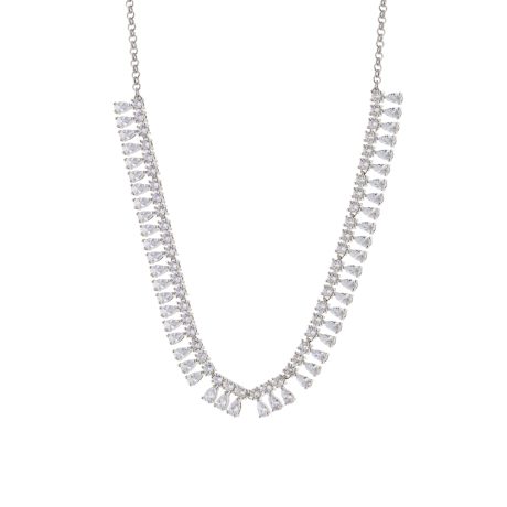 Colier la baza gatului placat cu rodiu si  cristale zirconia Eleganza, 01X15-00385-1, Oxette Romania