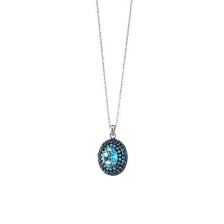 Colier cu pandantiv placat cu rodiu si ruteniu si cristale zirconia albastre Kate, 01X15-00404, Oxette Romania