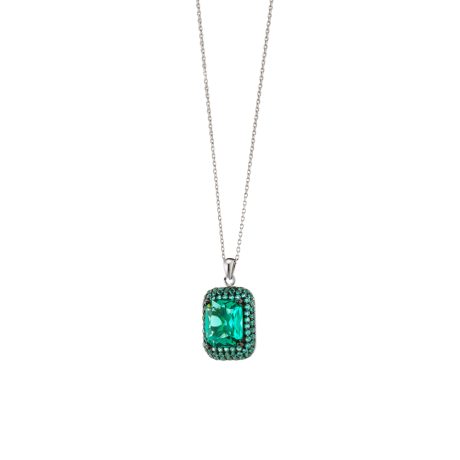 Colier cu pandantiv placat cu rodiu si ruteniu si cristale zirconia verzi Kate, 01X15-00405, Oxette Romania