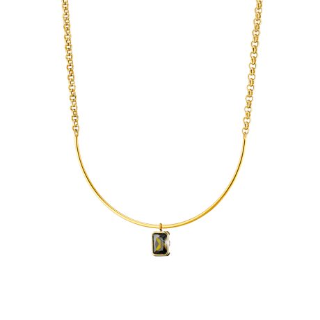 Colier placat cu aur galben de 18 K decorat cu pandantiv dreptunghiular verde Urban, 01X15-00433, Oxette Romania