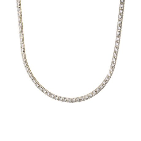 Colier tip choker placat cu aur galben de 18K si pietre cubic zirconia incolore Party, 01X15-00444, Oxette Romania