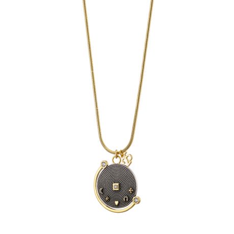Colier placat cu aur de 18K si pandantiv rotund cu simboluri Lucky Charm, 01X15-00454-1, Oxette Romania