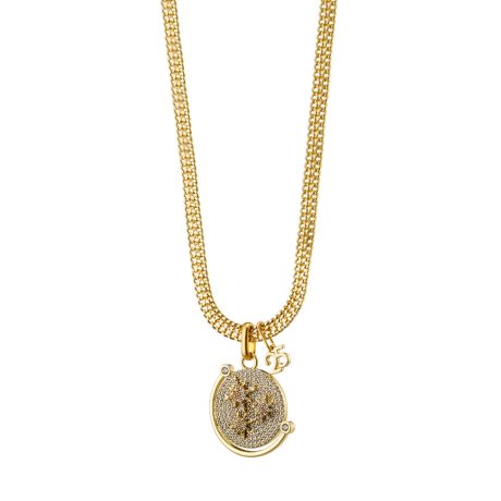 Colier placat cu aur de 18K si pandantiv rotund cu stele Lucky Charm, 01X15-00459-2, Oxette Romania