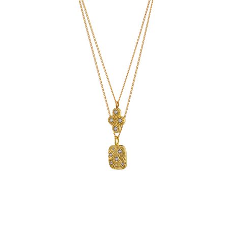 Colier argint placat cu aur  galben 18k cu pandantive cruce si patrat decorate cu zirconia incolore Sunset, 01X15-00461, Oxette Romania