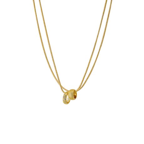 Colier la baza gatului  placat cu aur galben de 18 K decorat cu 2 inele Natrix, 01X15-00462, Oxette Romania