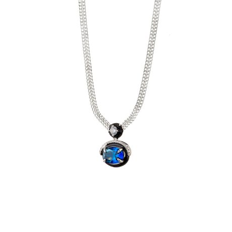 Colier scurt placat cu rodiu si cristale zirconia incolore si albastre Party, 01X15-00483, Oxette Romania