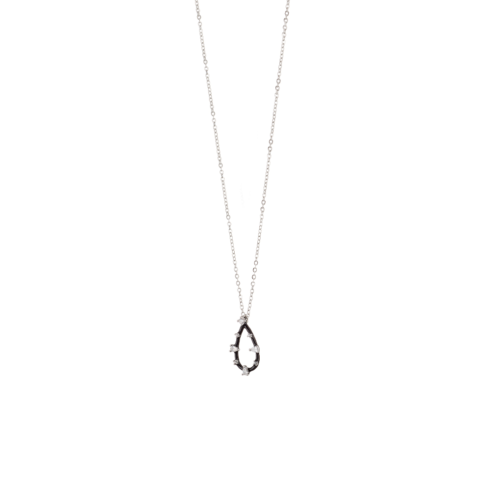 Colier placat cu rodiu cu pandantiv lacrima cu email si cubic zirconia Party, 01X15-00486, Oxette Romania