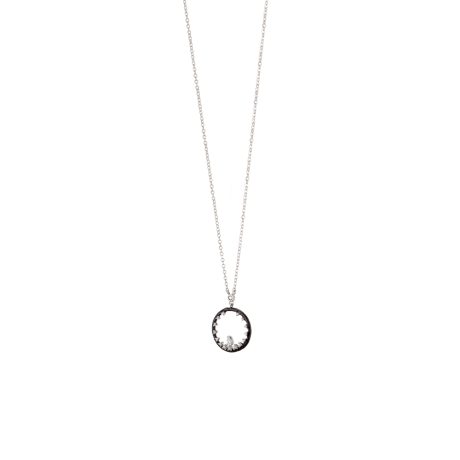 Colier placat cu rodiu cu pandantiv rotund cu email si cubic zirconia Party, 01X15-00487, Oxette Romania