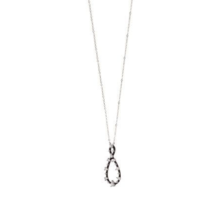 Colier placat cu rodiu cu pandantiv lacrima cu email negru si cubic zirconia Party, 01X15-00488, Oxette Romania