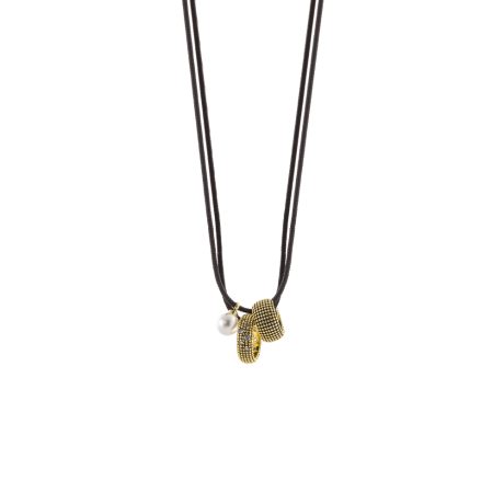 Colier snur dublu cu inele placate cu aur de 18 K si perla Natrix, 01X15-00516, Oxette Romania